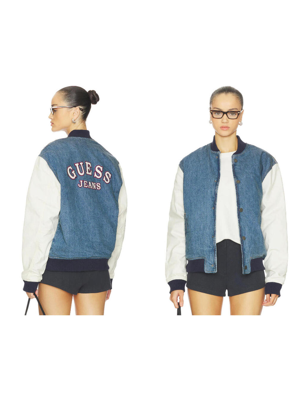 GUESS JEANS DENIM LETTERMAN JACKET IN ARTISTIC MEDIUM WASH size M  NWT